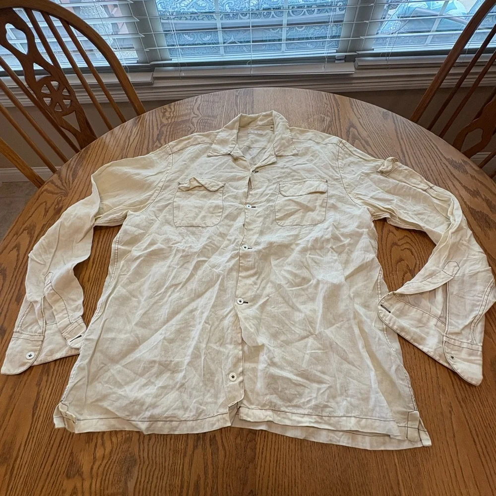 RODA Luxury Denim 100% Linen Shirt Men’s Modern Fit XXL Ivory - Picture 1 of 8